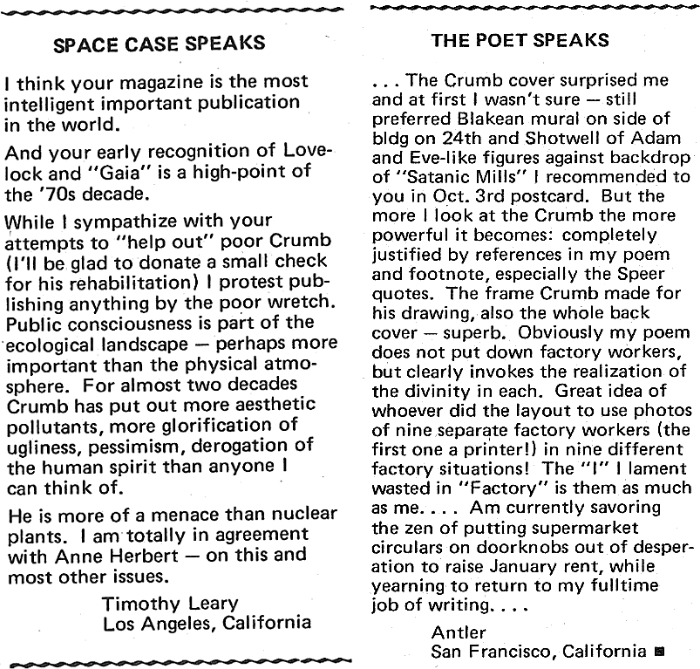 Letters from Timothy Leary and Antler to CQ
