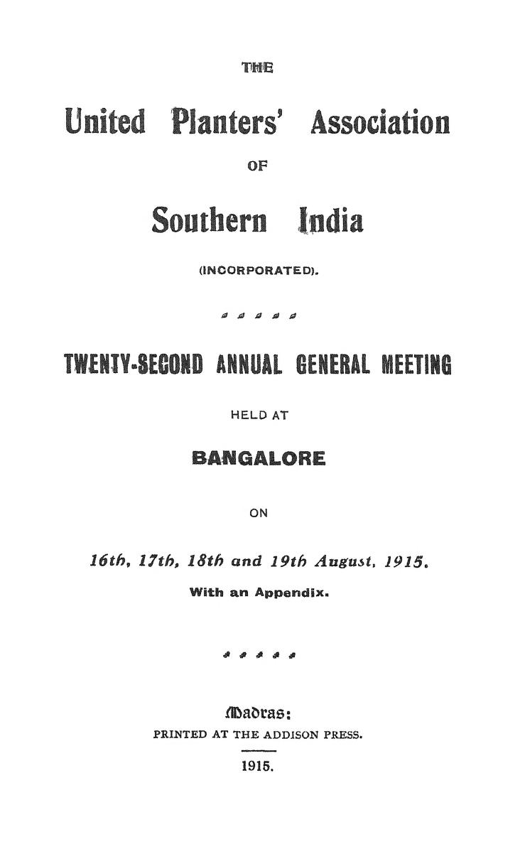 Proceedings Of The United Planters Association Of Southern India 
